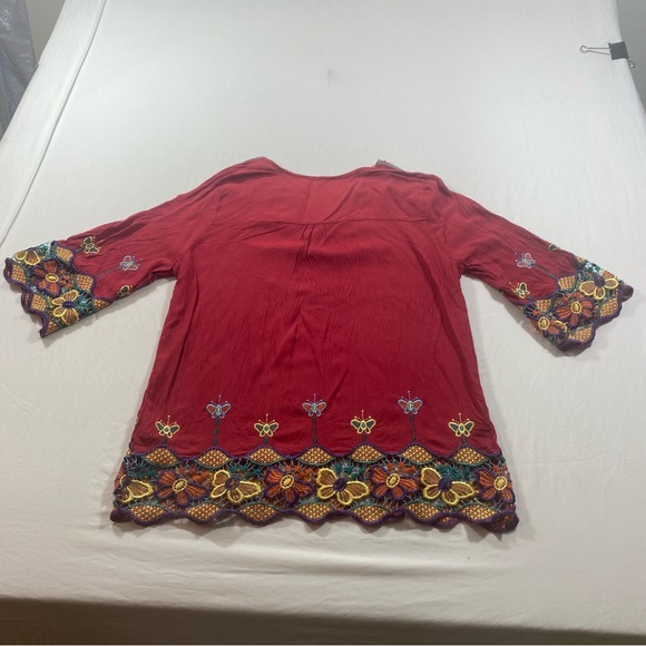 boho Blouse Top Woman Large Embroidered Butterfly long sleeve Red stone neck - Picture 7 of 8